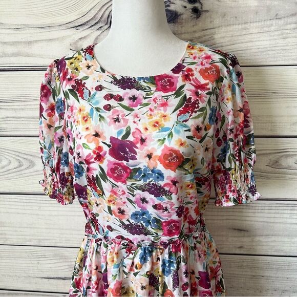 Nordstrom NSR White Multicolor Floral Puff Sleeve Dress - Picture 2 of 10